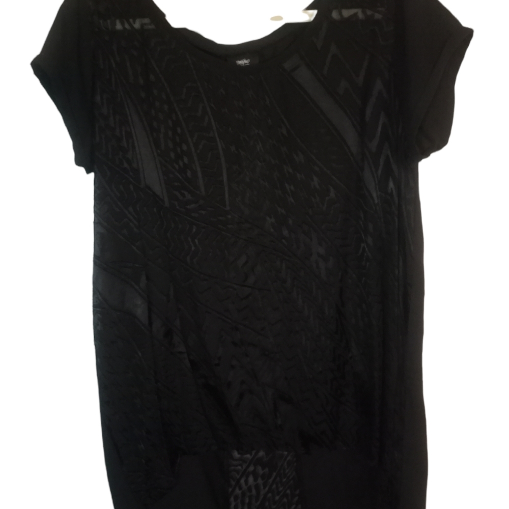 Massimo Black Partially Sheer Patterned Blouse. - image 3